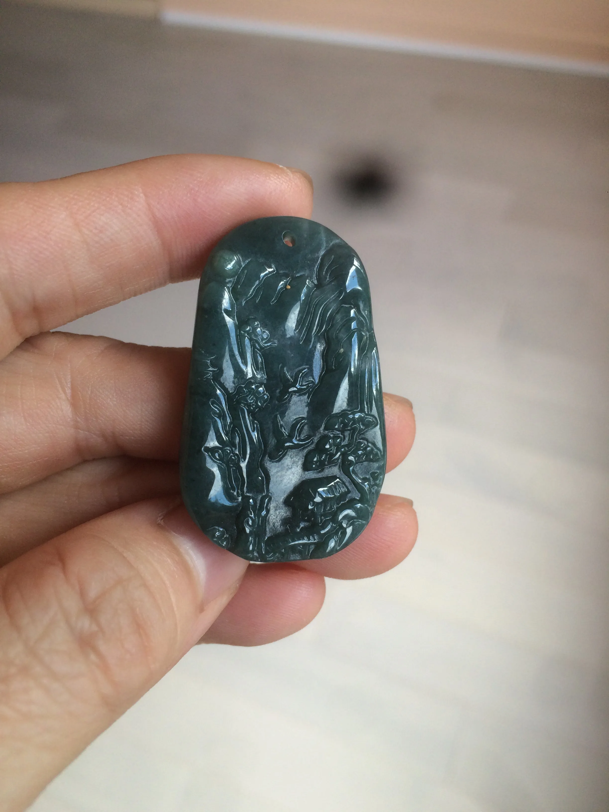 100% natural green/blue/gray/yellow Guatemala jadeite jade landscape(山水) pendant AQ74