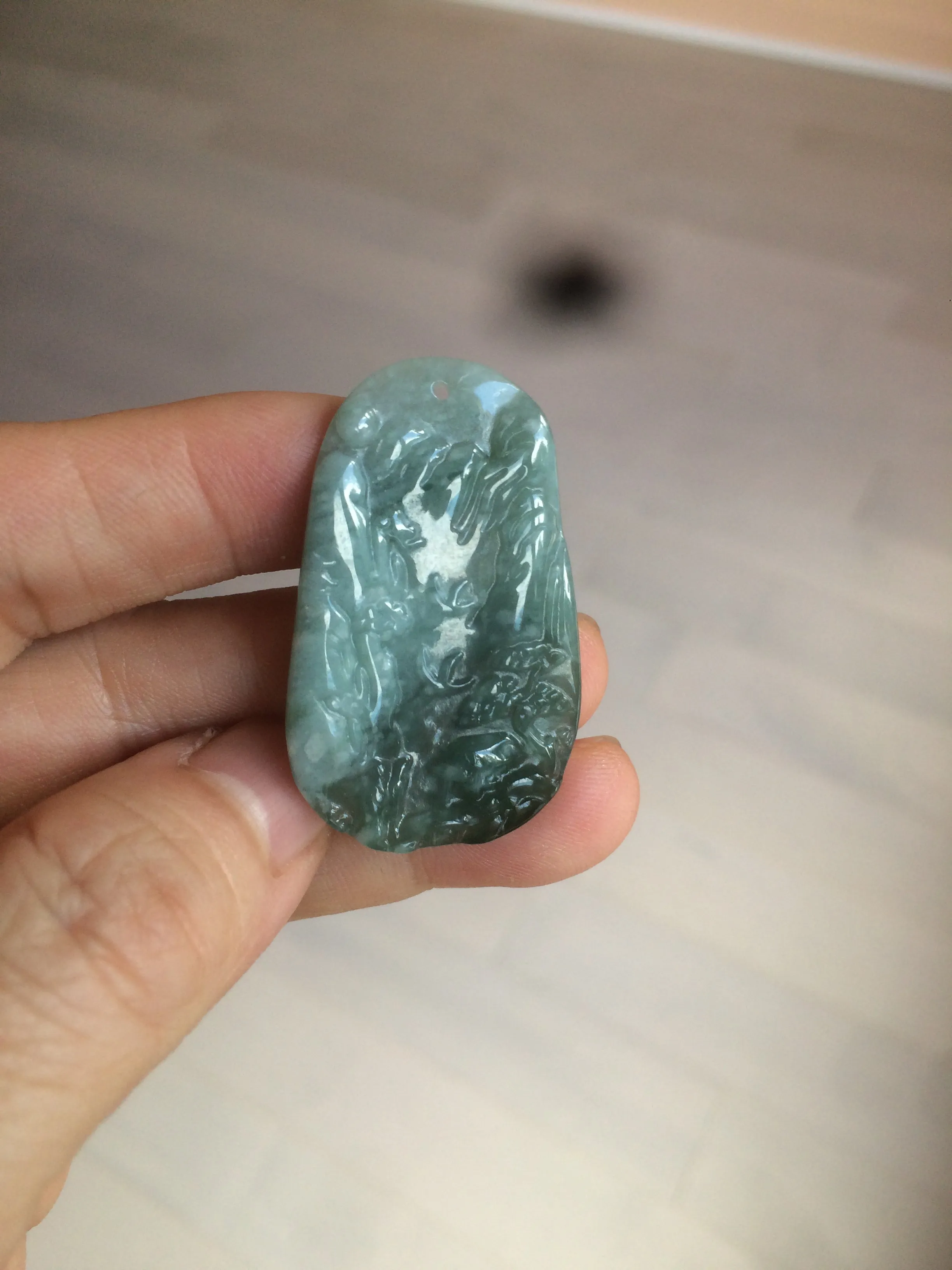 100% natural green/blue/gray/yellow Guatemala jadeite jade landscape(山水) pendant AQ74