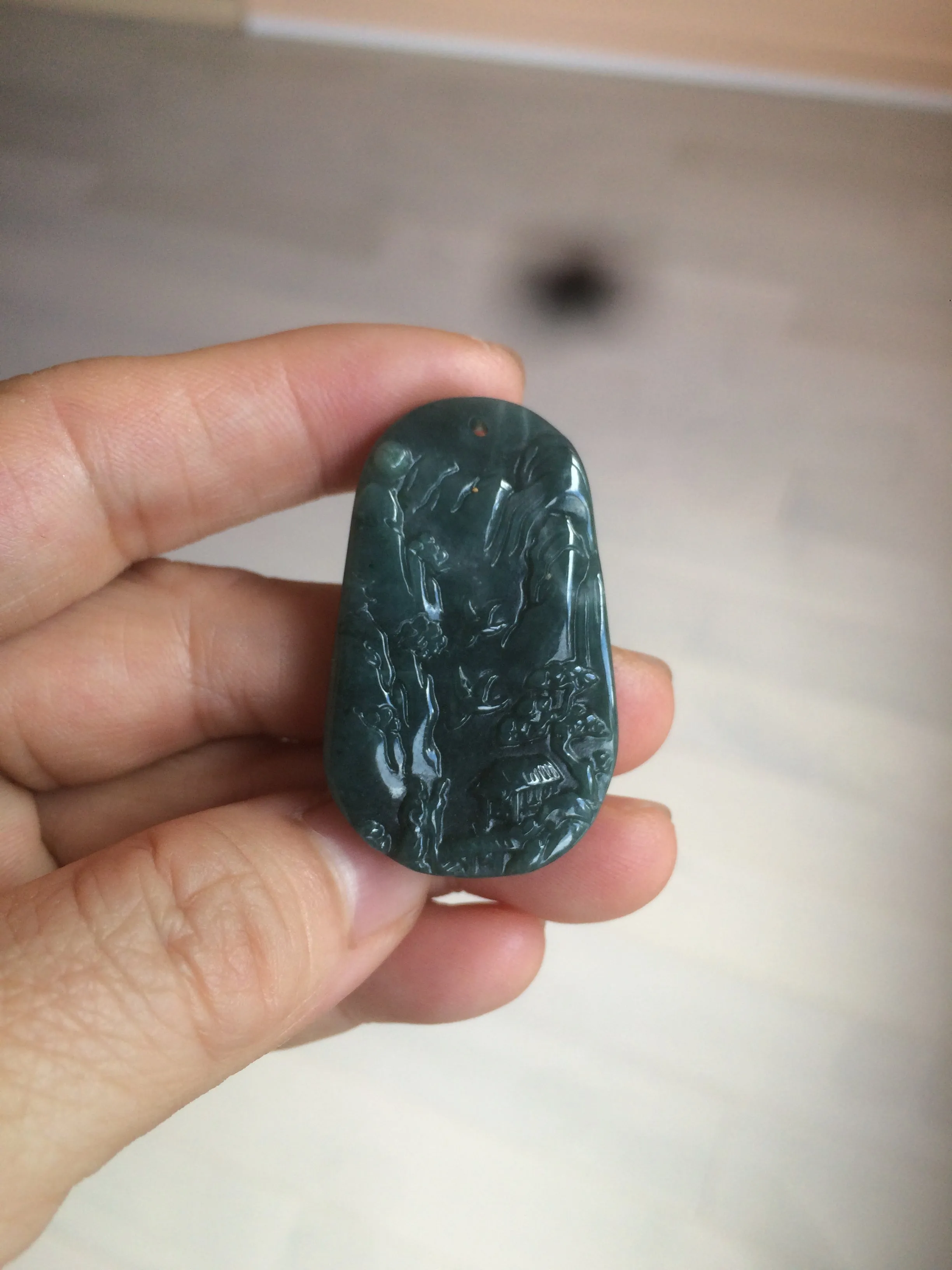 100% natural green/blue/gray/yellow Guatemala jadeite jade landscape(山水) pendant AQ74