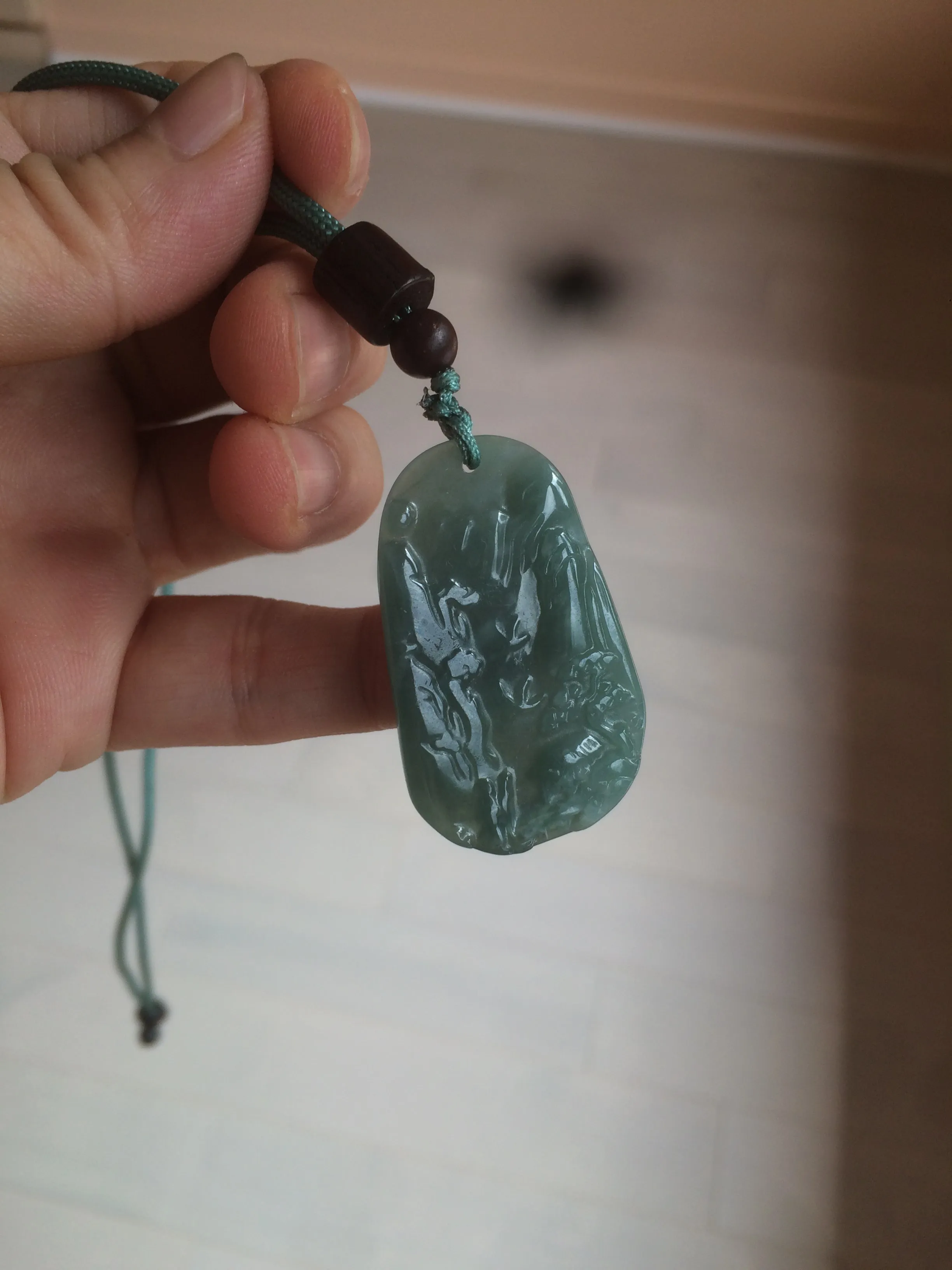 100% natural green/blue/gray/yellow Guatemala jadeite jade landscape(山水) pendant AQ74