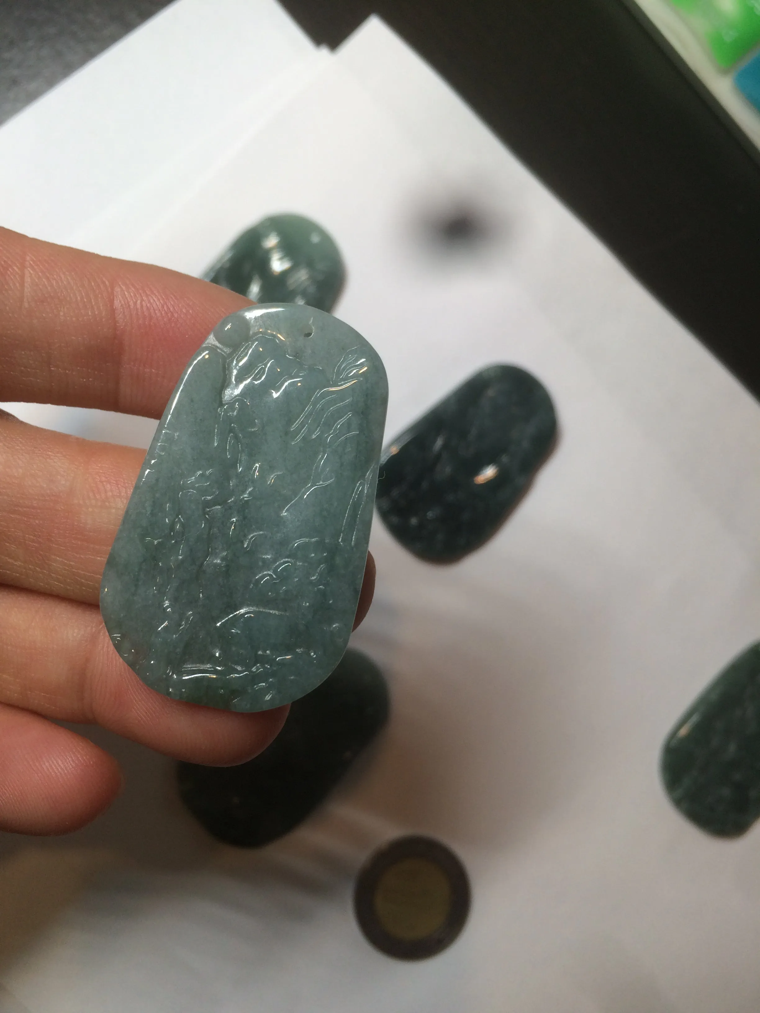 100% natural green/blue/gray/yellow Guatemala jadeite jade landscape(山水) pendant AQ74