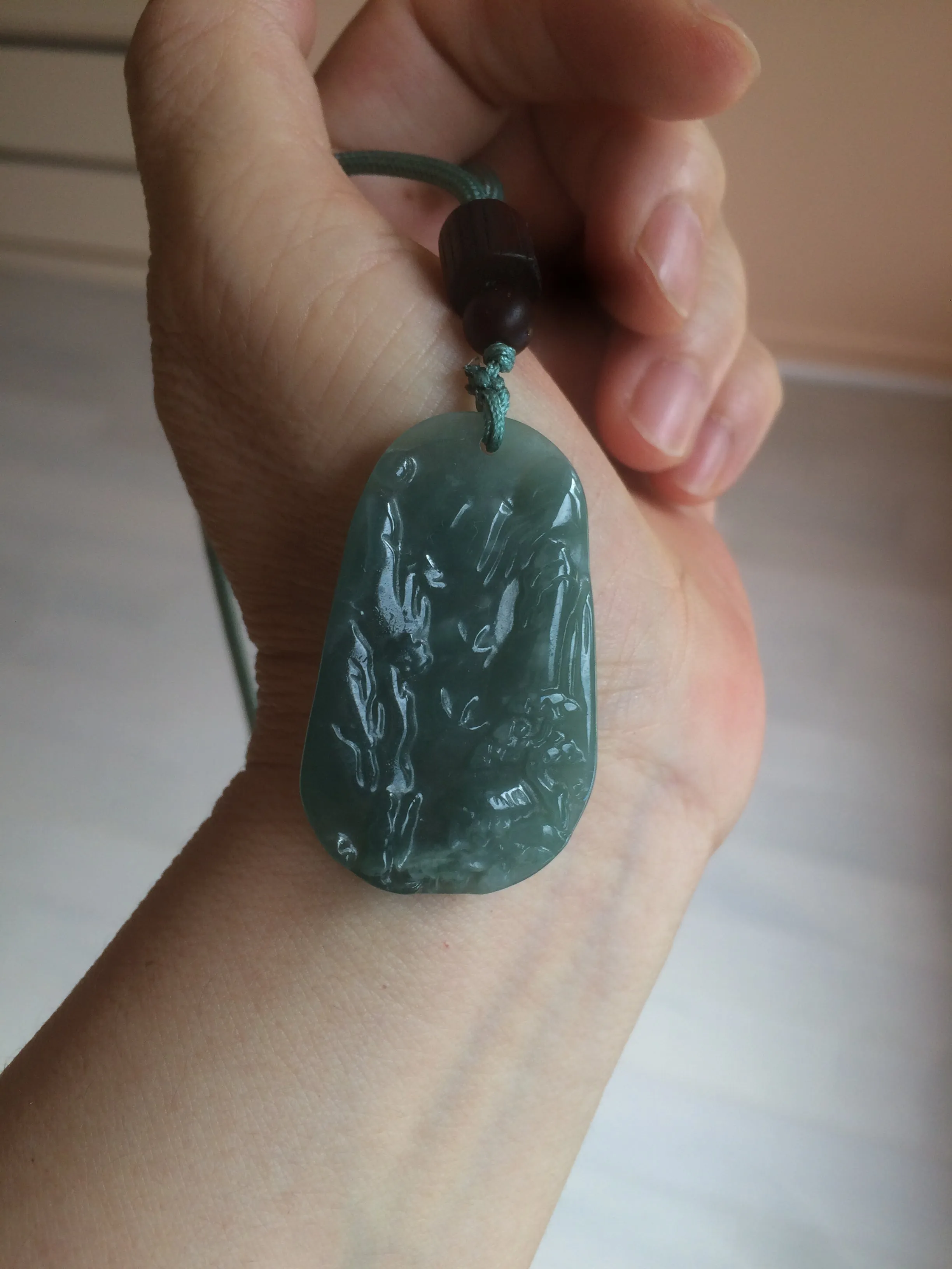 100% natural green/blue/gray/yellow Guatemala jadeite jade landscape(山水) pendant AQ74