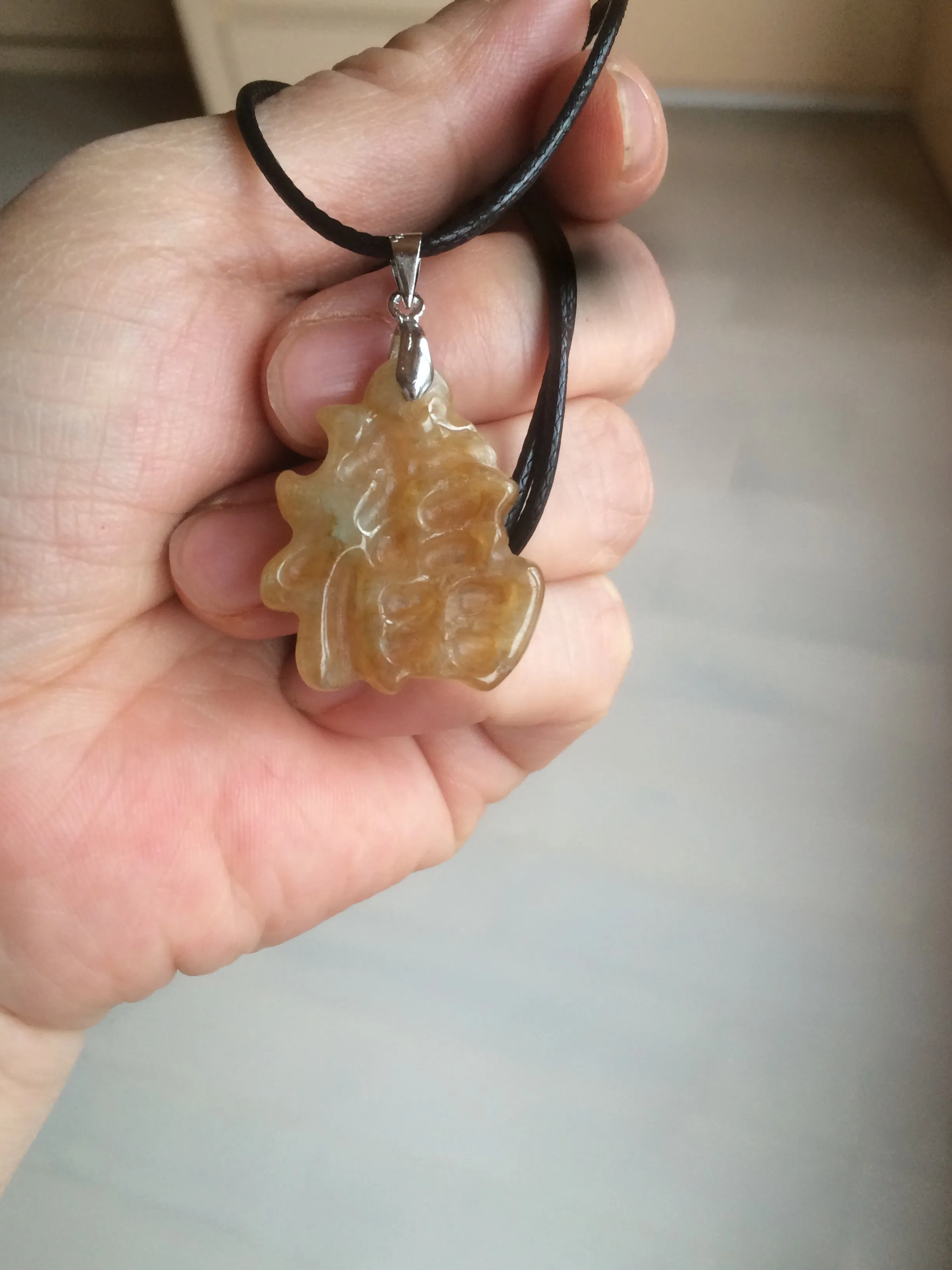 100% Natural light sugar yellow/green jadeite Jade blessed fortune pendant BG6