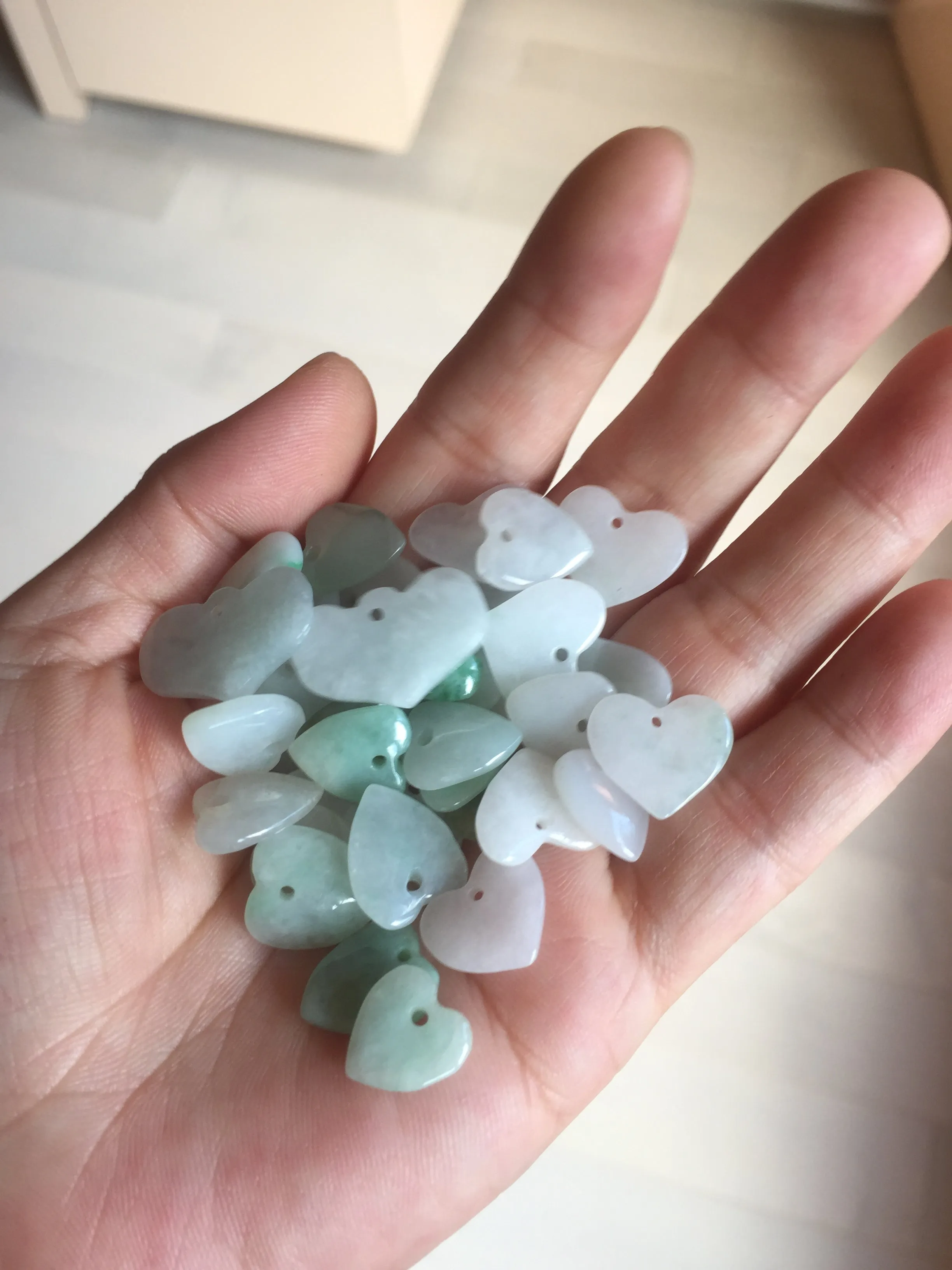 100% Natural type A light green white heart jadeite Jade beads earring group BP56 (add-on item, not for sale individually)