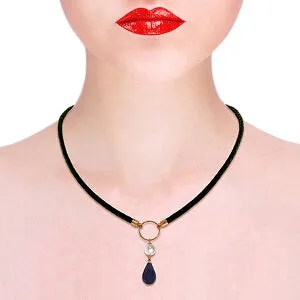 10.8 Carat 14K Solid Rose Gold Leather Necklace Pearl Sapphire