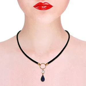 10.8 Carat 14K Solid Rose Gold Leather Necklace Pearl Sapphire