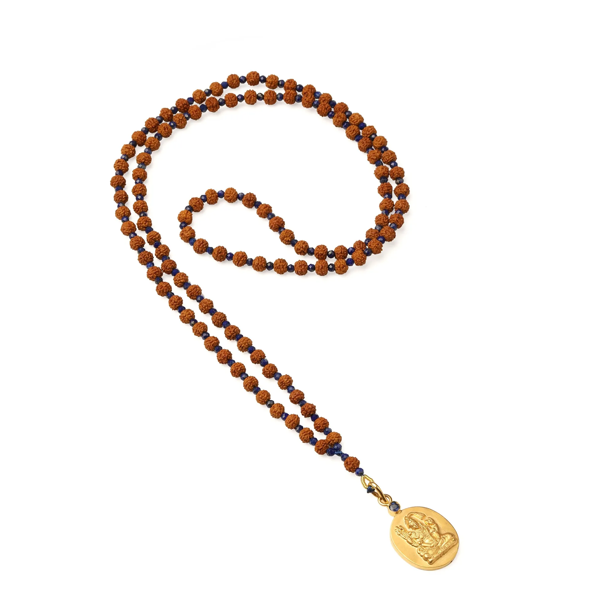 108 Rudraksha with Blue Sapphire Shiva Istha Devata Necklace