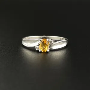 10K White Gold Diamond Citrine Engagement Ring, Sz 6