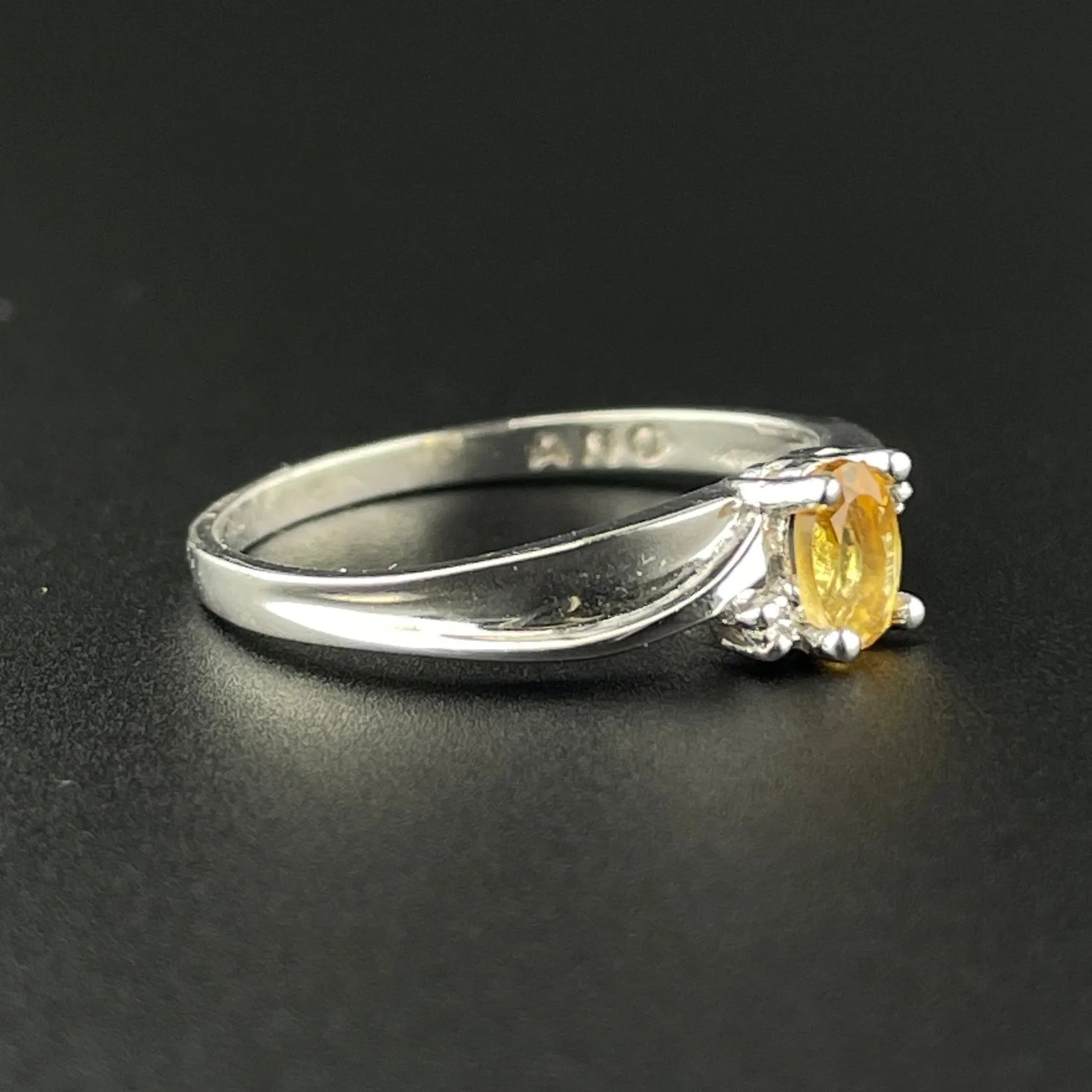 10K White Gold Diamond Citrine Engagement Ring, Sz 6