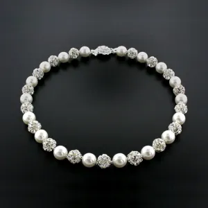 10mm Pearl & Rhinestone Bead Necklace