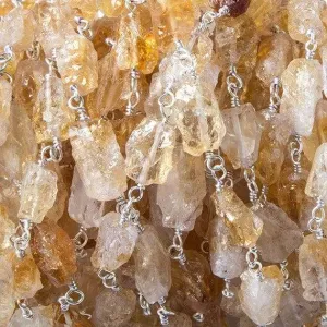 10x7mm Citrine hammer faceted rectangle Silver plated Chain 19 pieces