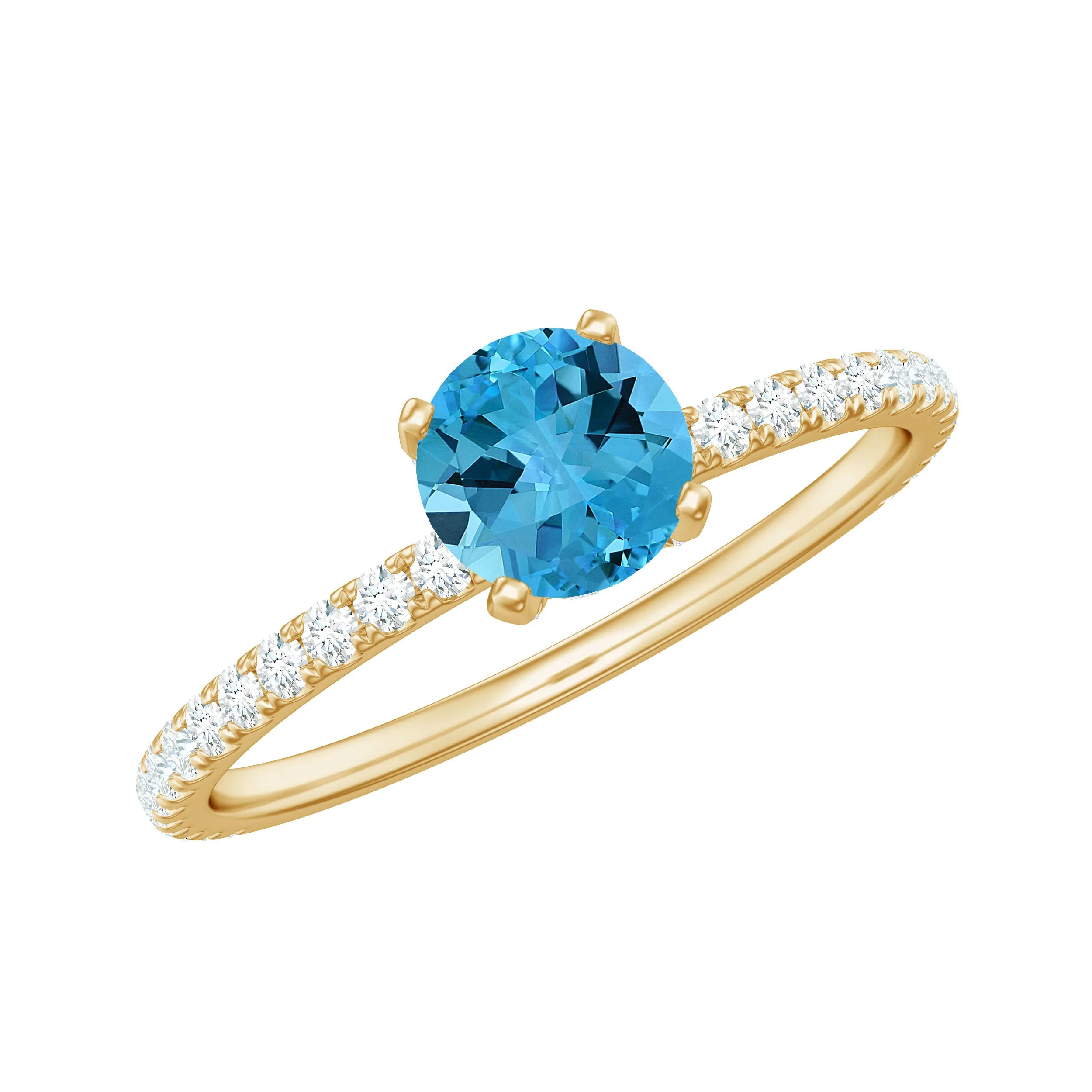 1.25 CT Solitaire Ring with Swiss Blue Topaz and Diamond Side Stones