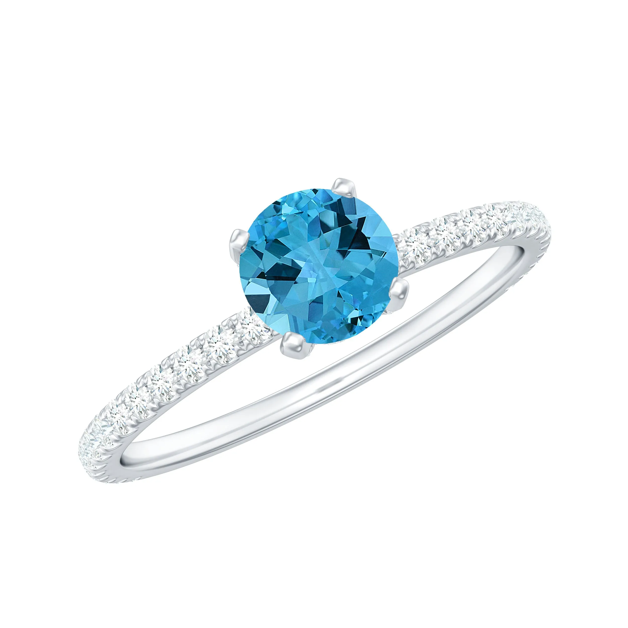 1.25 CT Solitaire Ring with Swiss Blue Topaz and Diamond Side Stones