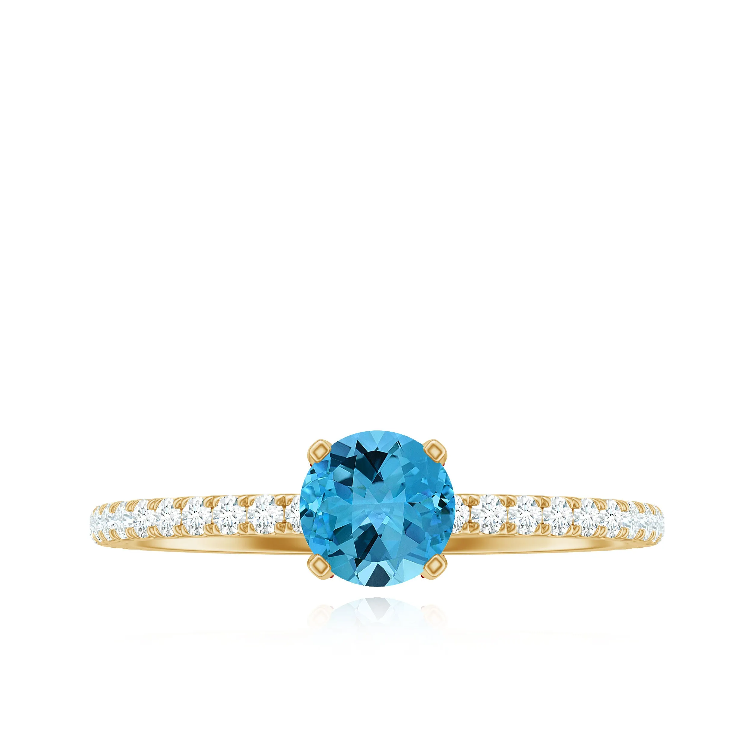 1.25 CT Solitaire Ring with Swiss Blue Topaz and Diamond Side Stones