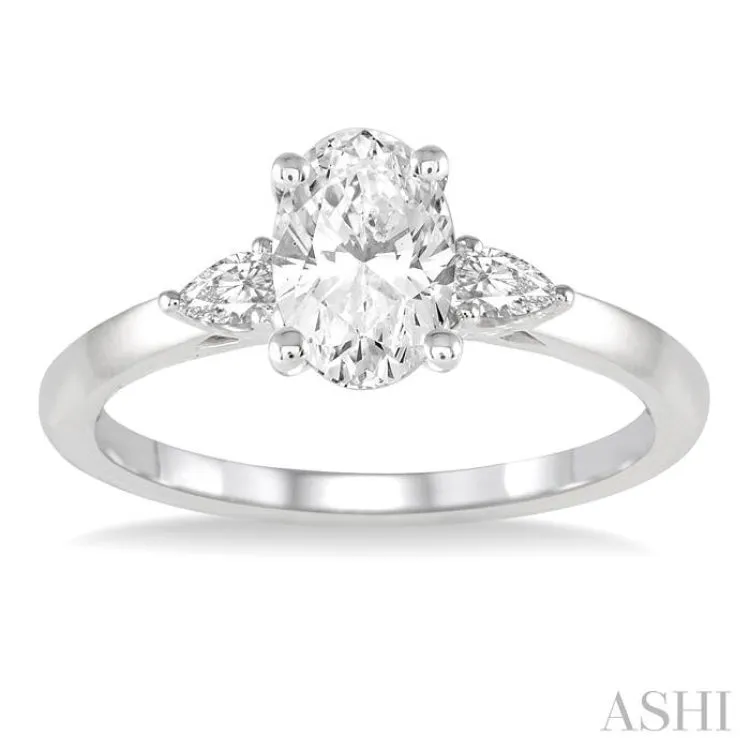 1/4 ctw Oval Shape Pear Cut Diamond Semi-Mount Engagement Ring in 14K White Gold