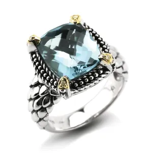 14K And 925 Sterling Silver Ring With Blue Topaz (141R114810BT)