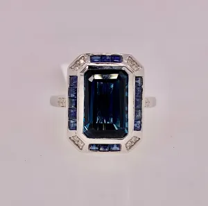 14K Blue Topaz Sapphire Diamond Ring