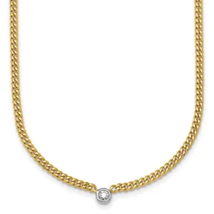 14K Gold Curb Chain Necklace with Diamond