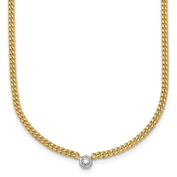 14K Gold Curb Chain Necklace with Diamond