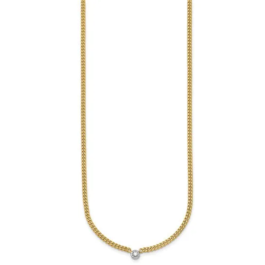 14K Gold Curb Chain Necklace with Diamond