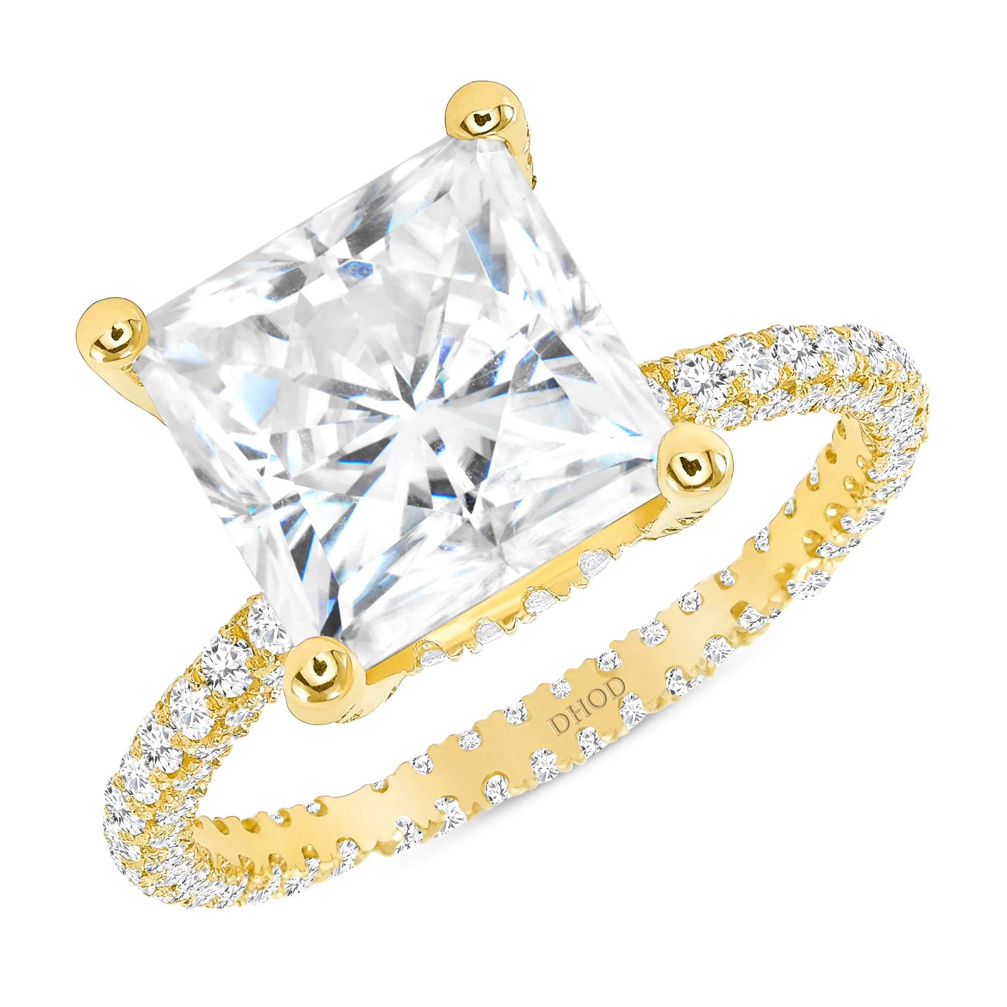 14K Gold Diamond Double Under Halo Ring with 3.00 Carat Princess Cut Forever One Moissanite Engagement Ring