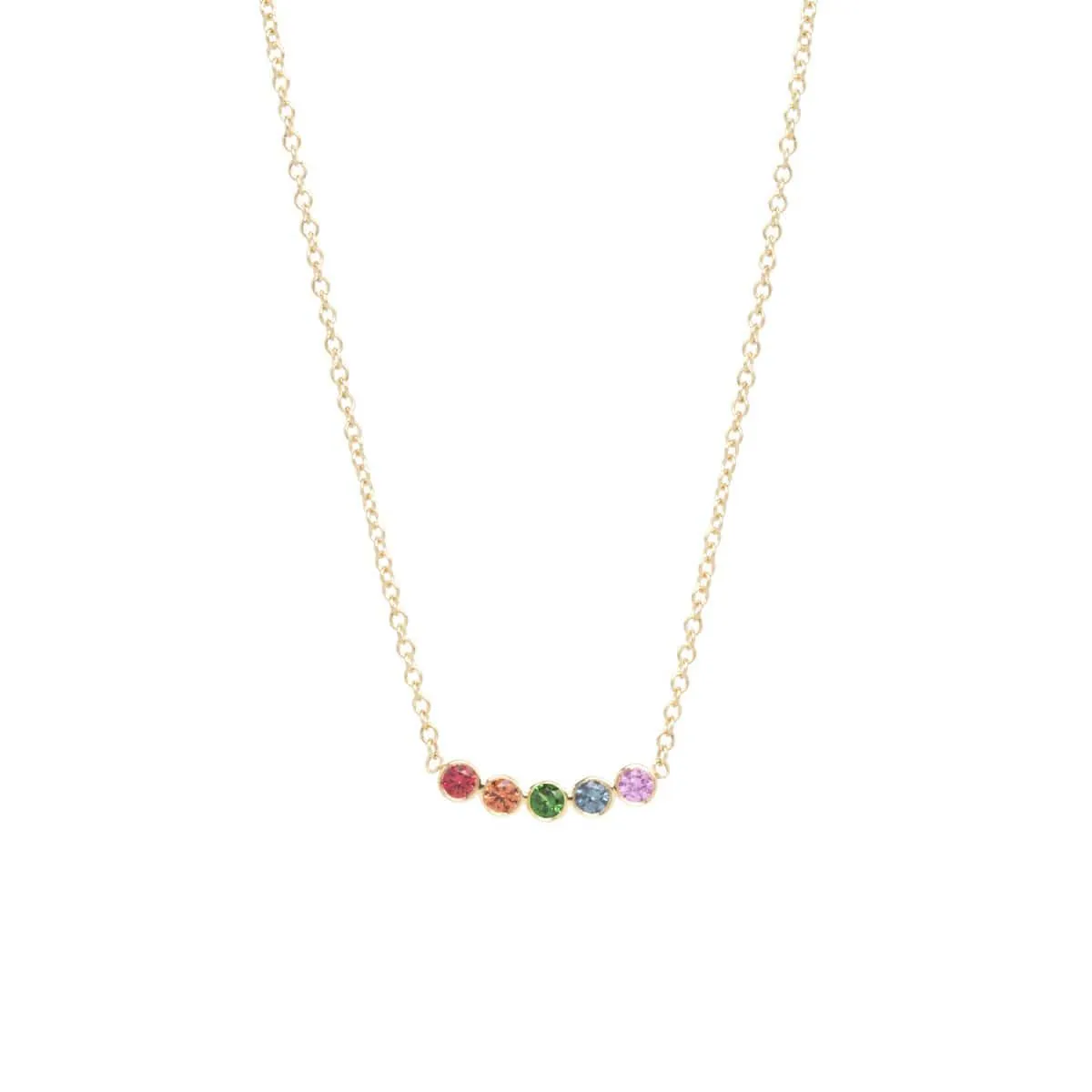 14K Gold with 5 Bezel Set Rainbow Sapphires Necklace