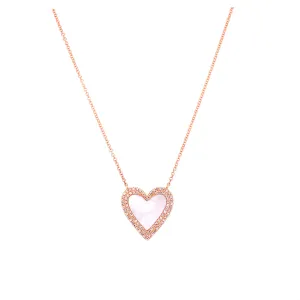 14K Rose Gold Diamond   Mother of Pearl Heart Necklace