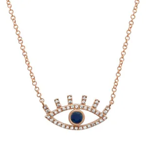 14K Rose Gold Diamond   Sapphire Evil Eye Necklace