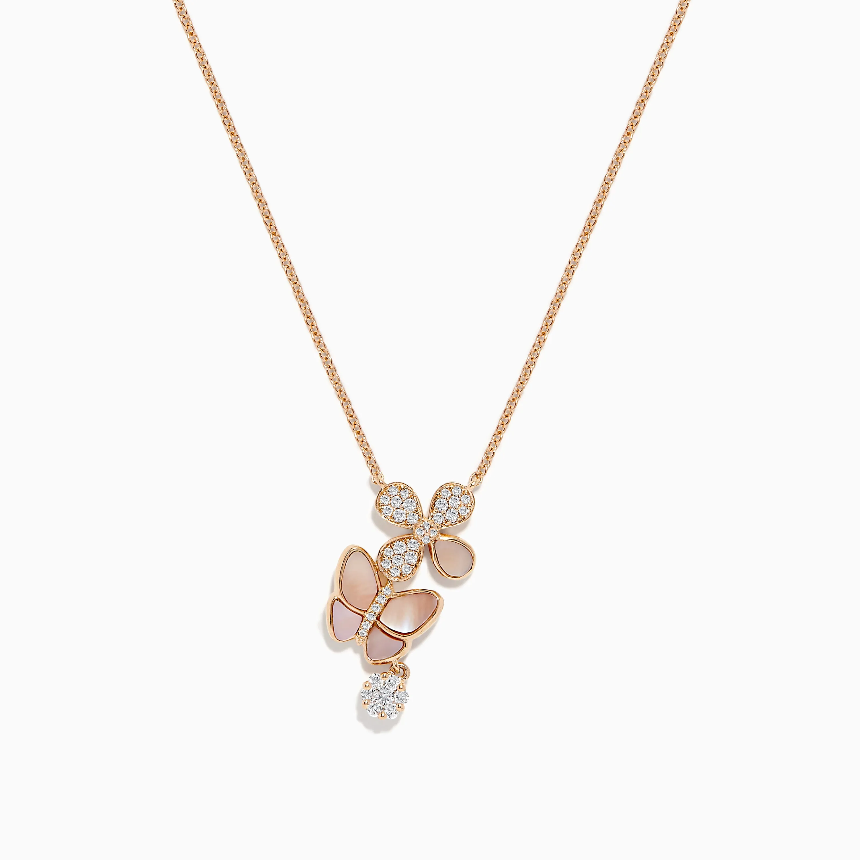 14K Rose Gold Mother of Pearl and Diamond Butterfly Necklace, 0.26 TCW