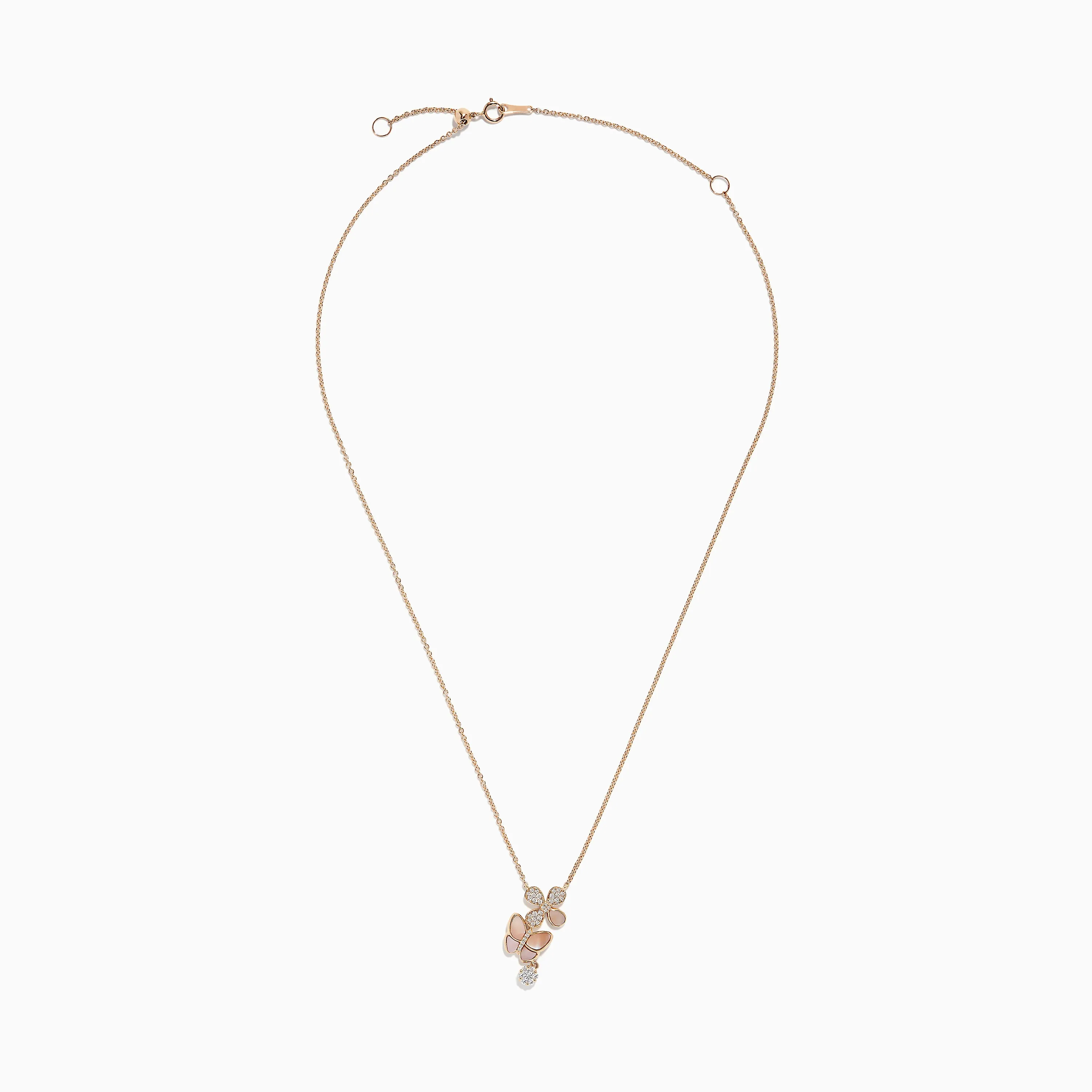 14K Rose Gold Mother of Pearl and Diamond Butterfly Necklace, 0.26 TCW