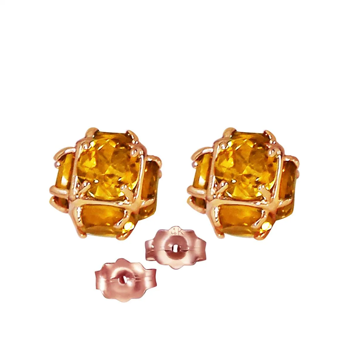 14K Solid Rose Gold Stud Earrings Natural Citrine Jewelry