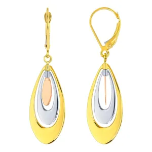 14k Tri-Color Gold Fancy Oval Teardrop Dangle Earrings