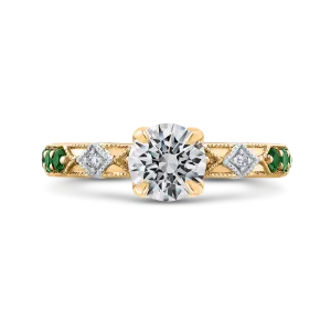 14K Two Tone Gold Round Diamond and Green Tsavorite Engagement Ring (Semi Mount)