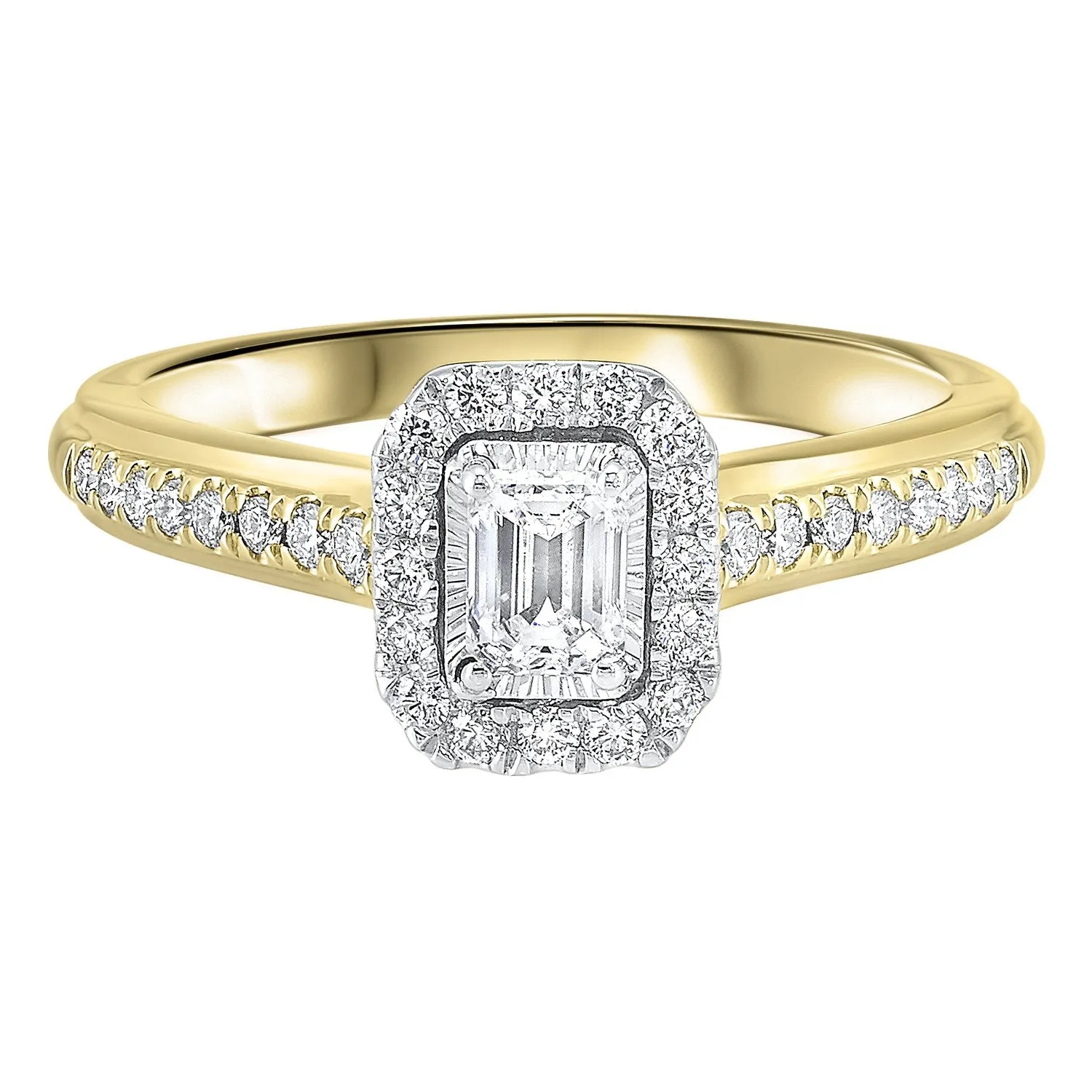 14K Two-Toned White-Yellow 1/2 CTW Emerald Cut Ring with 1/3 CT Center