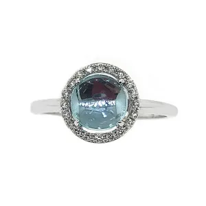 14k White Gold Diamond & Blue Topaz Ring