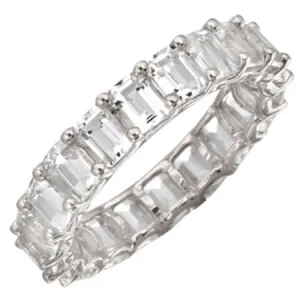 14K White Gold Emerald Cut White Topaz Eternity Ring (Small)