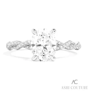 14K White Gold Oval Center Engagement Ring with Twisted Sides