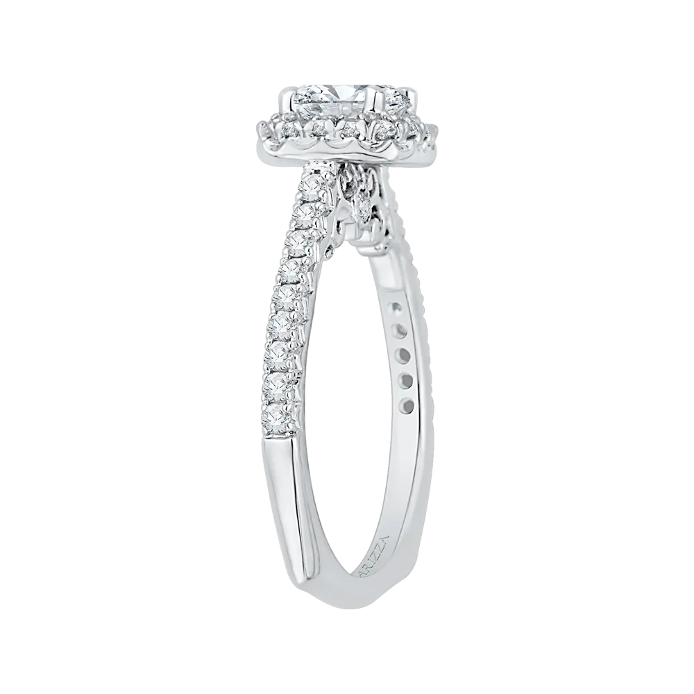 14K White Gold Princess Cut Diamond Halo Engagement Ring (Semi Mount)