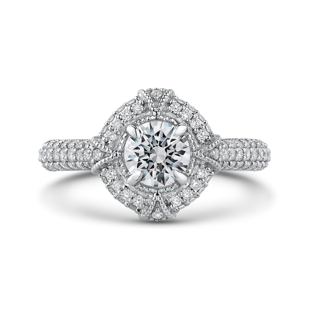 14K White Gold Round Diamond Cathedral Style Halo Engagement Ring