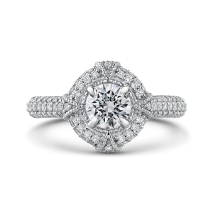 14K White Gold Round Diamond Cathedral Style Halo Engagement Ring