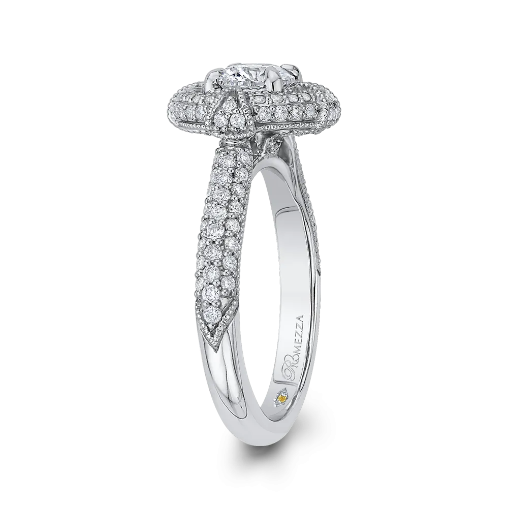 14K White Gold Round Diamond Cathedral Style Halo Engagement Ring