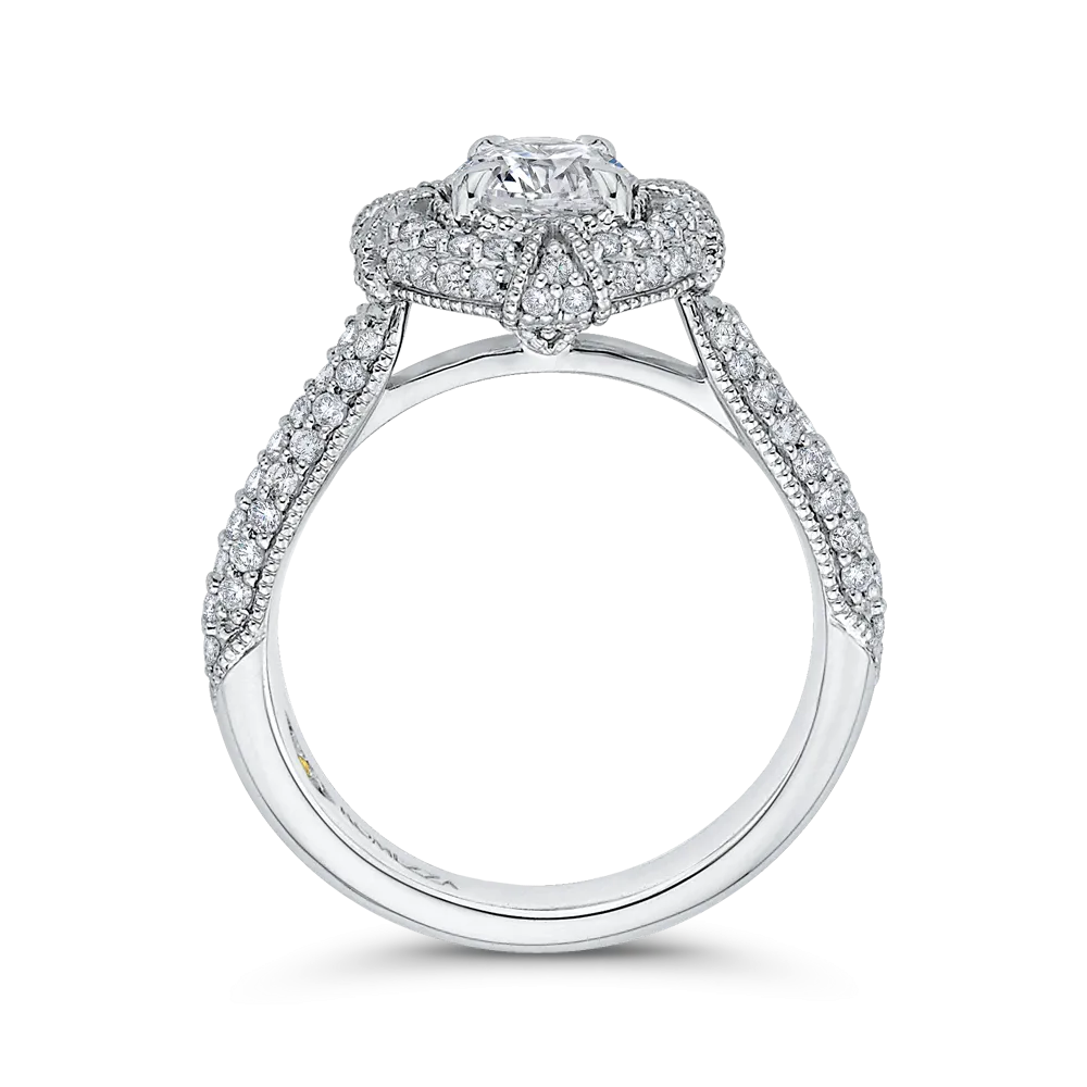 14K White Gold Round Diamond Cathedral Style Halo Engagement Ring