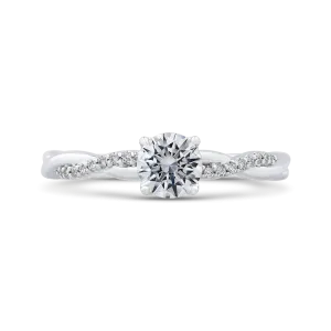 14K White Gold Round Diamond Engagement Ring with Crossover Shank