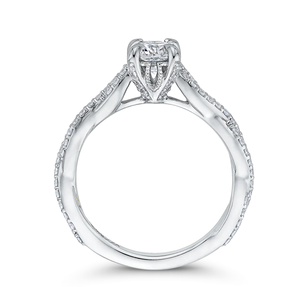 14K White Gold Round Diamond Engagement Ring with Crossover Shank