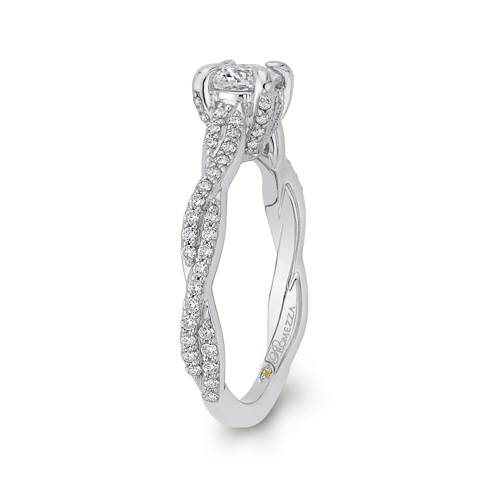 14K White Gold Round Diamond Engagement Ring with Crossover Shank