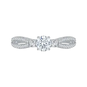 14K White Gold Round Diamond Engagement Ring with Split Shank