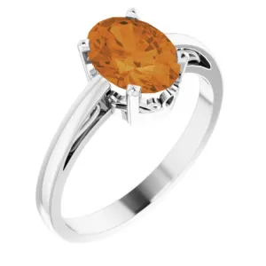 14K White Natural Citrine Solitaire Ring