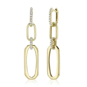 14K Yellow Gold Diamond Chain Link Dangle Earrings