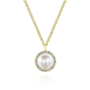 14K Yellow Gold Diamond   Pearl Necklace