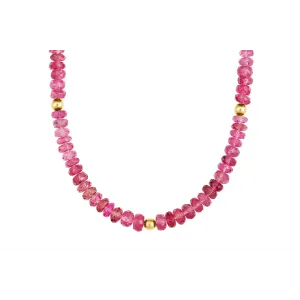 14K Yellow Gold Pink Tourmaline and Gold Bead Necklace